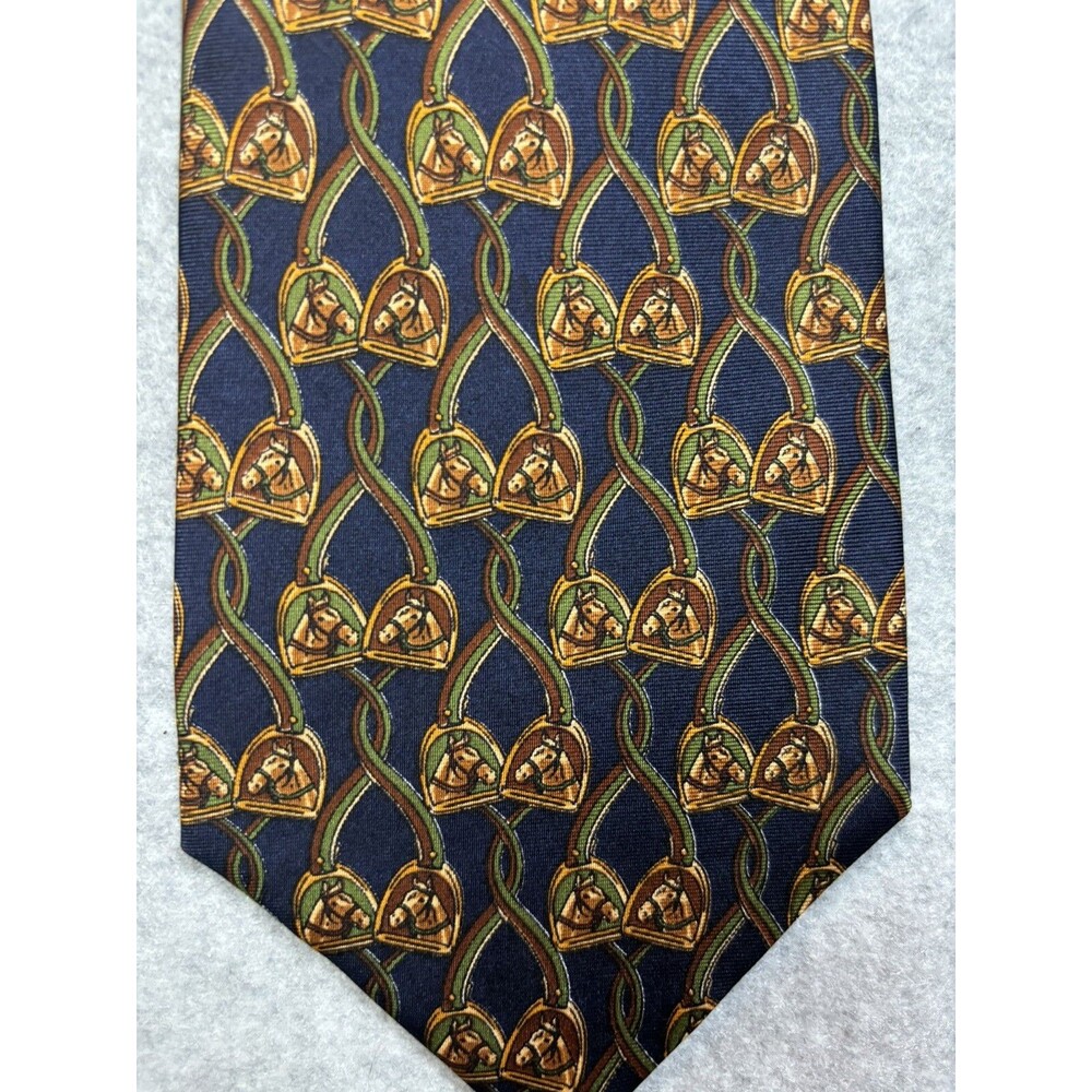 Fumagalli Tie Geometric Horses And Stirrups Silk Made‎ In Spain
